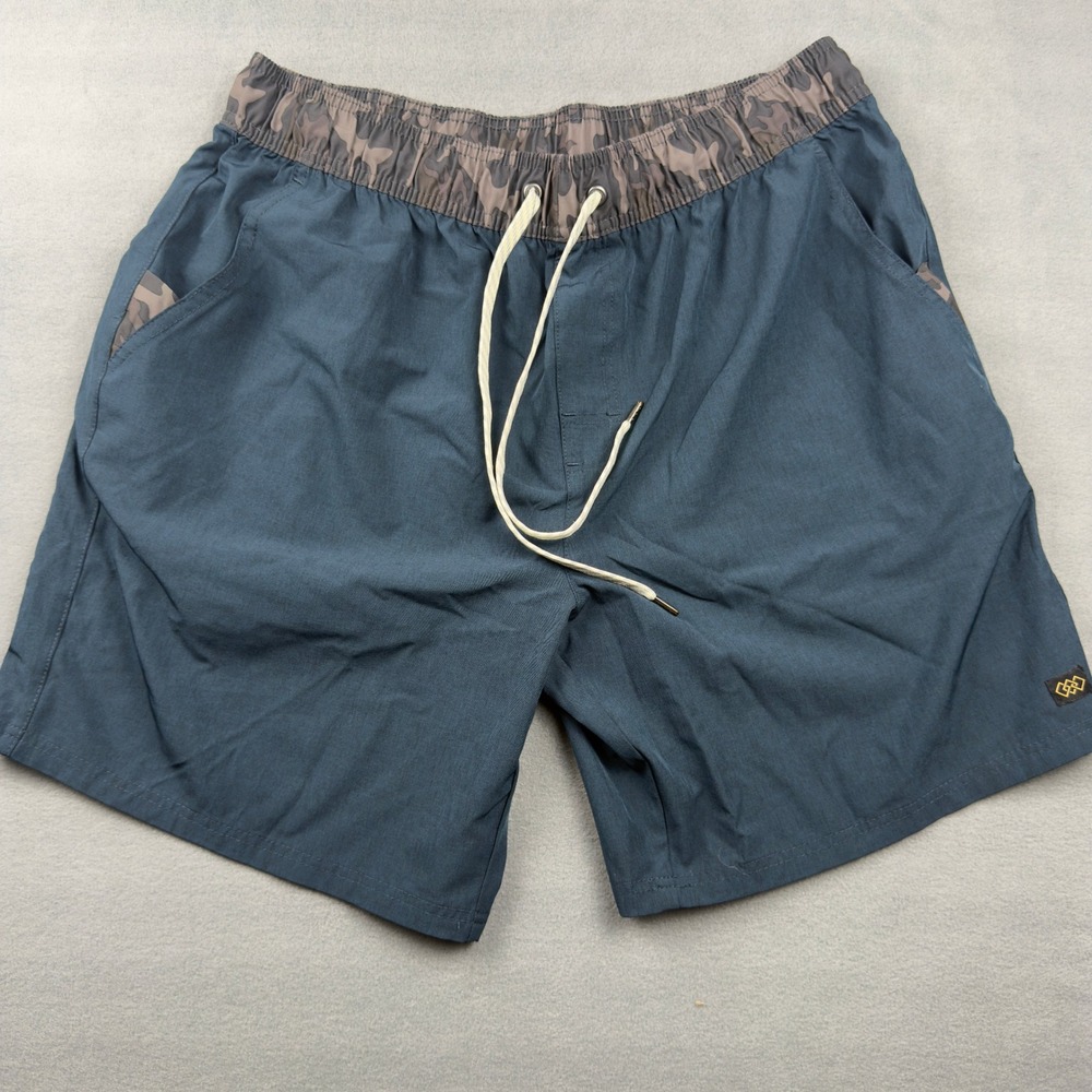 LEG3ND Discovery Mens XL Navy Blue Camo Hybrid Shorts Drawstring Elastic Waist